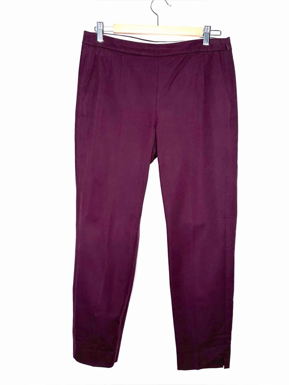 J. Crew Ponte Knit Side Zip Ankle Slit Skinny Pants Eggplant Size 8